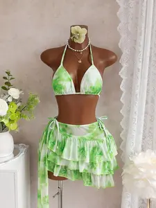 Women's Fashion Split Bikini Three-Piece Swimsuit, Stylish Beachwear for Summer, Comfortable and Trendy Bathing Suit Set, Print Swimwear, Bikinis Set