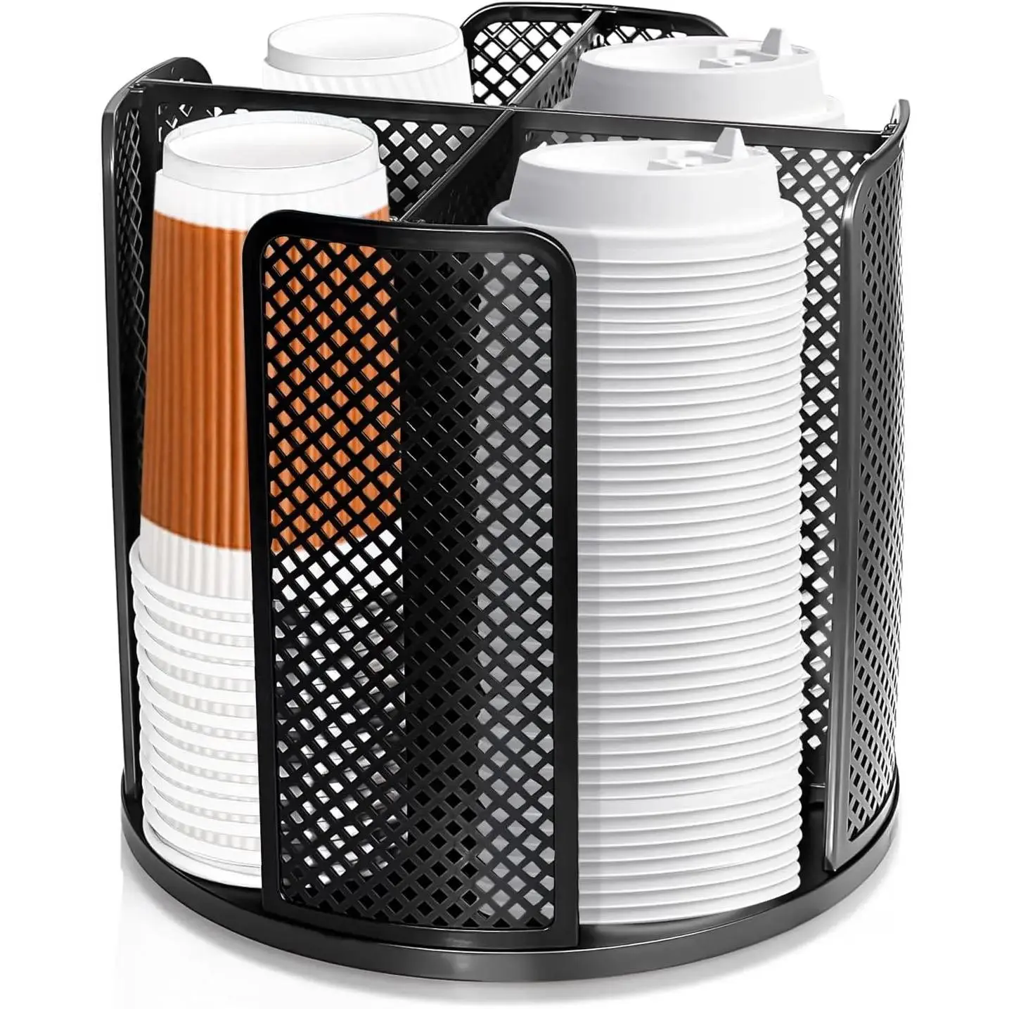 Coffee Cup Dispenser, Disposable Paper Cup and Lid Holder 360° Rotatable with 4 Compartments,Can Stacking 3-16oz Cups and Lid Holder for Coffee Shop,Home Countertop,Office,Restaurant,Kitchen