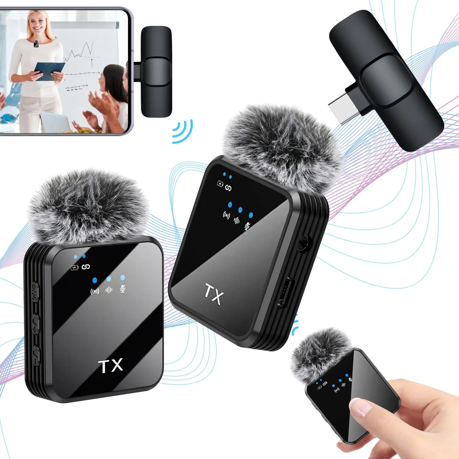 Wireless Lavalier Microphone for iPhone Android iPad - Noise Cancelling Mini Phone Microphone USB C, Cordless Lav Lapel Mic for Video Recording Vlogging Podcast