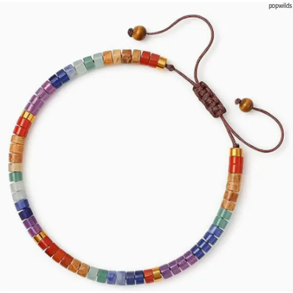 7 Chakra Beaded Bracelet for Women with Carnelian & Aquamarine, Lightweight Spiritual Crystal Jewelry, Comfortable Adjustable Band for Yoga & Anniversary Gift, Beaded Bracelets, Chakra Colors, Wrist-Fit, Bead Chain