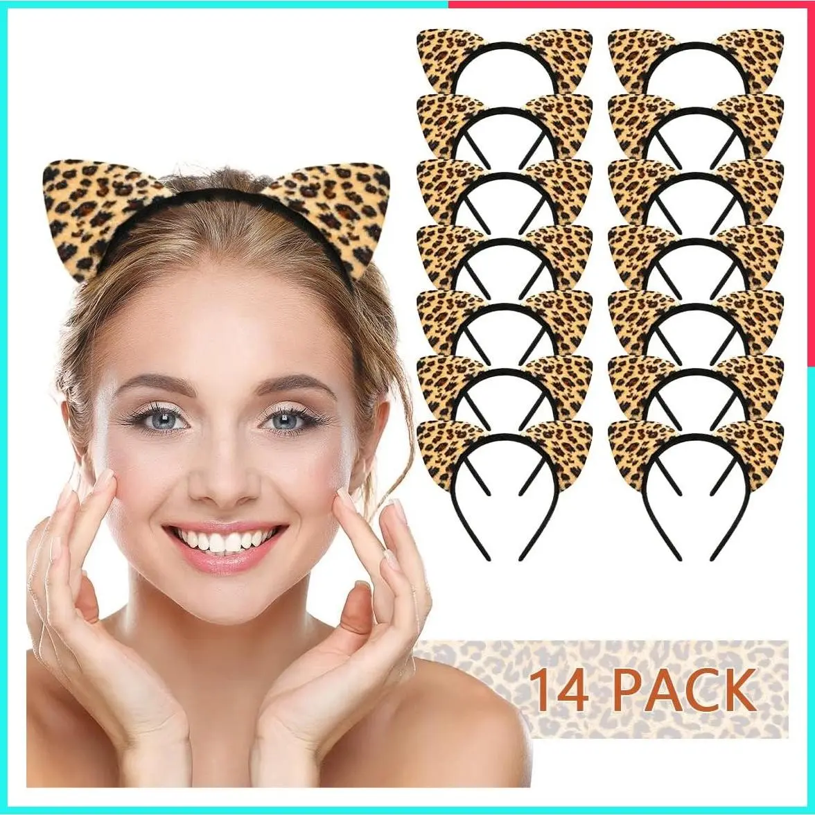 Cheetah Ears Headband for Women Leopard Print Birthday Party Decorations Supplies