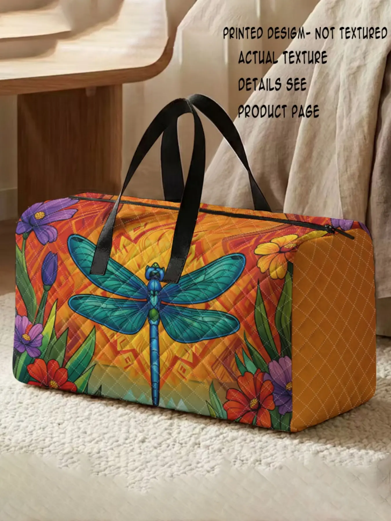 Dragonfly Pattern Handbag, Large Capacity Travel Suitcase, Portable Overnight Bag, Fashion Travel Bag, Yoga Training Bag, Shoe Storage Crossbody Bag, Duffle Weekender, Travel Essentials Bag