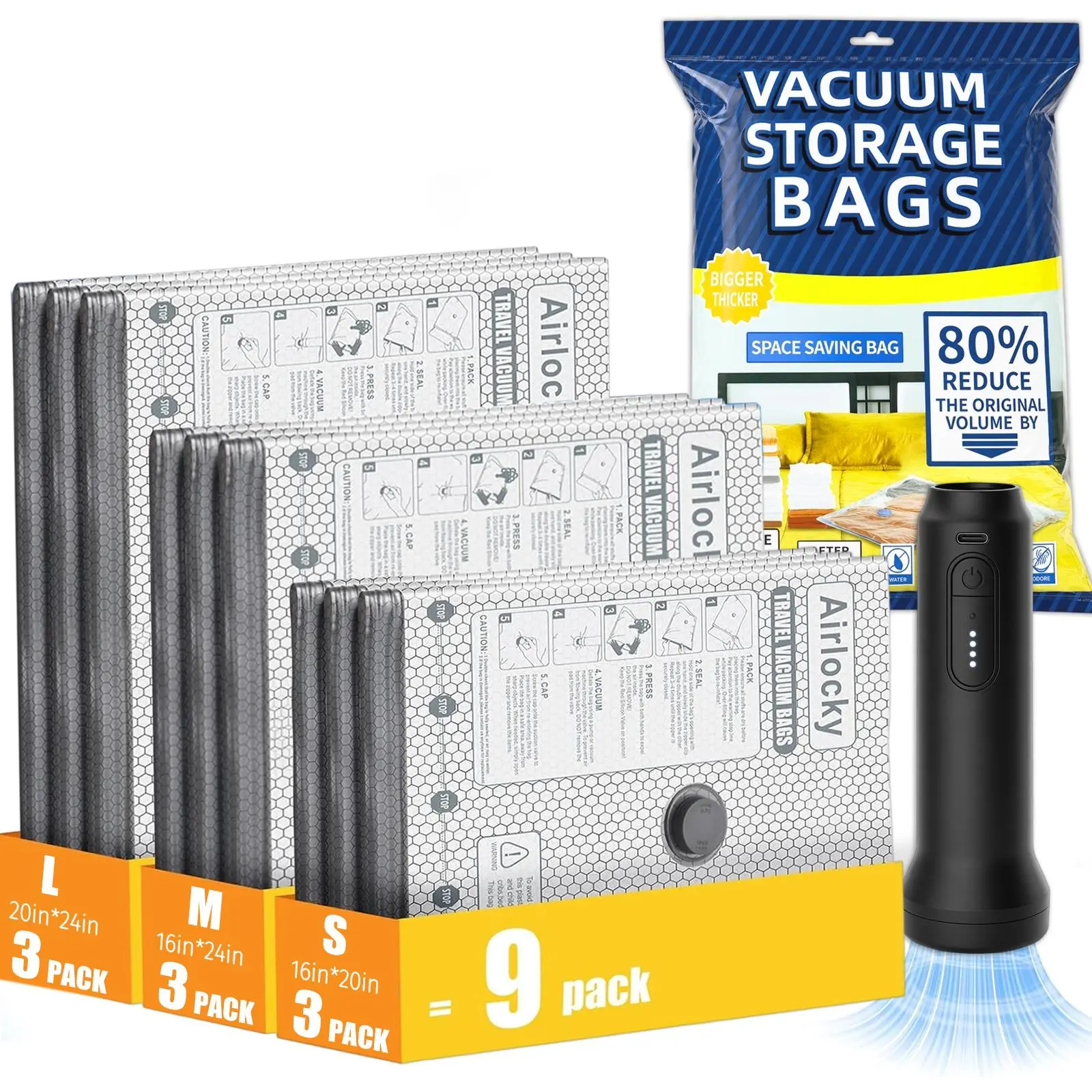 【DealsForYouDays】Cordless travel vacuum bag compression storage bag rechargeable air pump travel luggage clothes space saver waterproof reusable home travel dual use bags