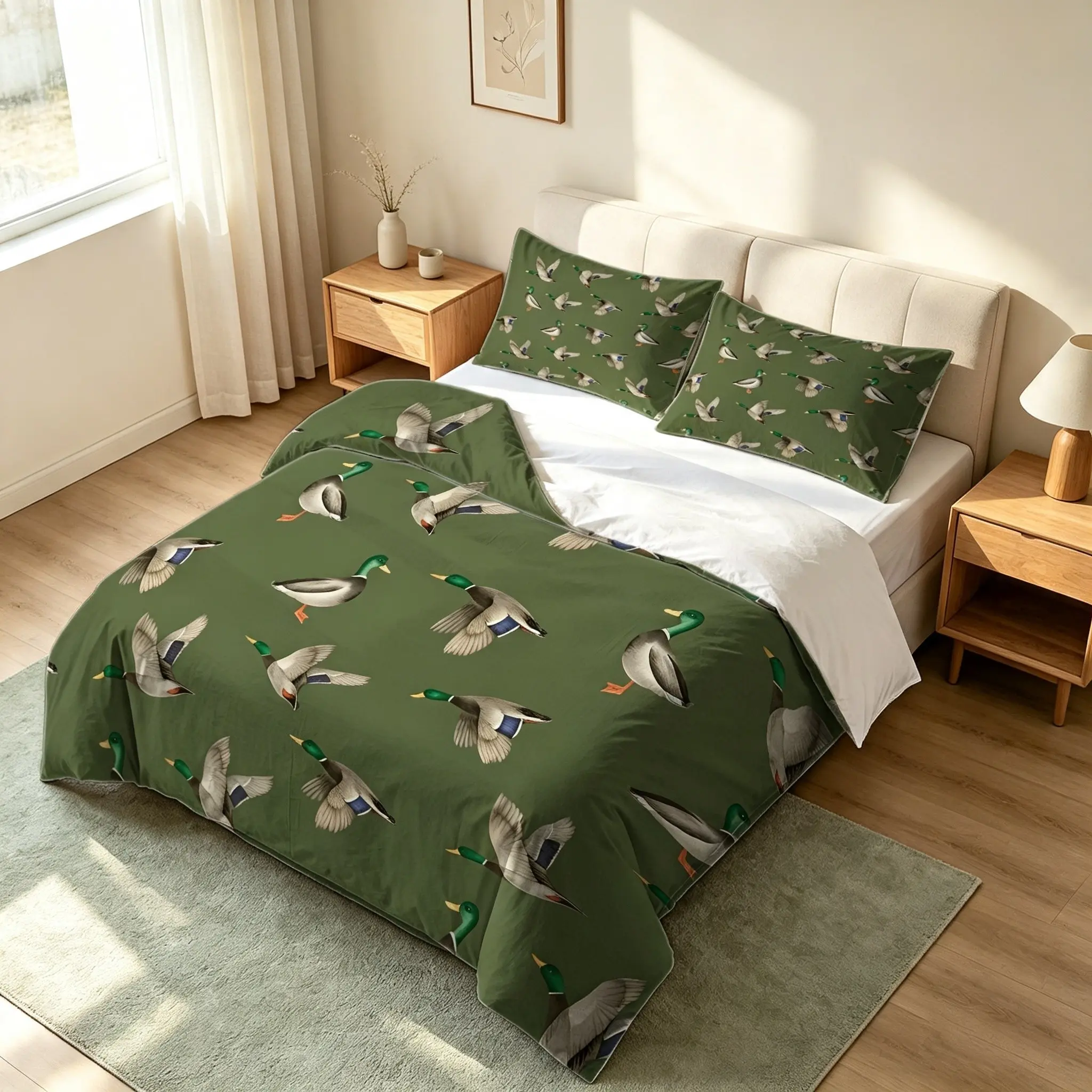 2/3pcs Mallard Wild Duck Digital Printed Duvet Cover Set,Comforter Cover Bedding Set, Vivid Clear Camo Hunting Duck Pattern, Fade Resistant Unique Print Design, Ultra Soft Breathable Bed Linen