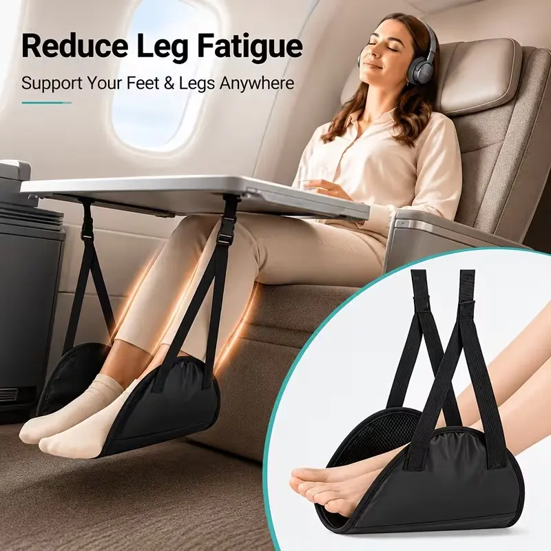 Ultra Comfortable Aircraft Footrest, Adjustable Height, Portable Polyester Material, Travel Leg Rest Pad, Compact Design, Space-Saving, for Airplane, Train, Office