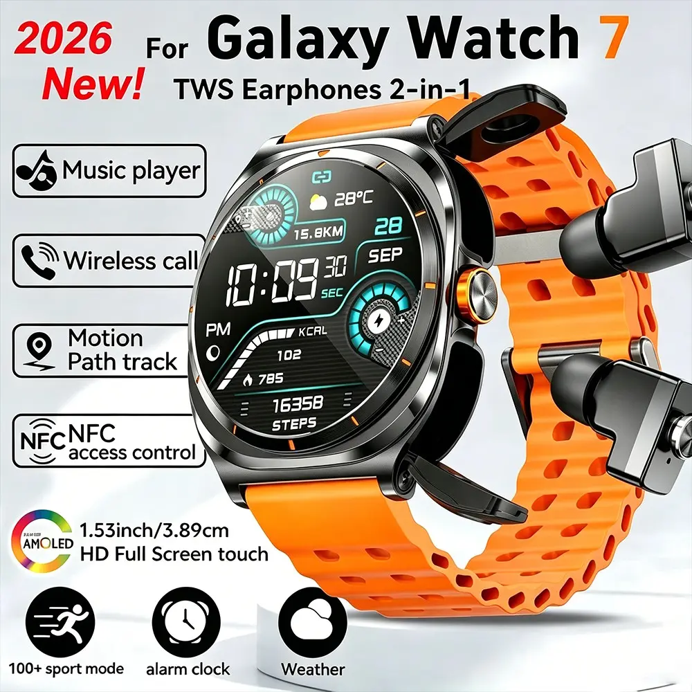 2026 New Smartwatch with Earbuds, HiFi Sound, 1.53-Inch HD Display, Wireless Calling, NFC Control, Music Playback, Ip67 Waterproof, Android/iOS Compatible, Touch Screen Watch, Workout Watch, Waterproof Sport Smartwatch