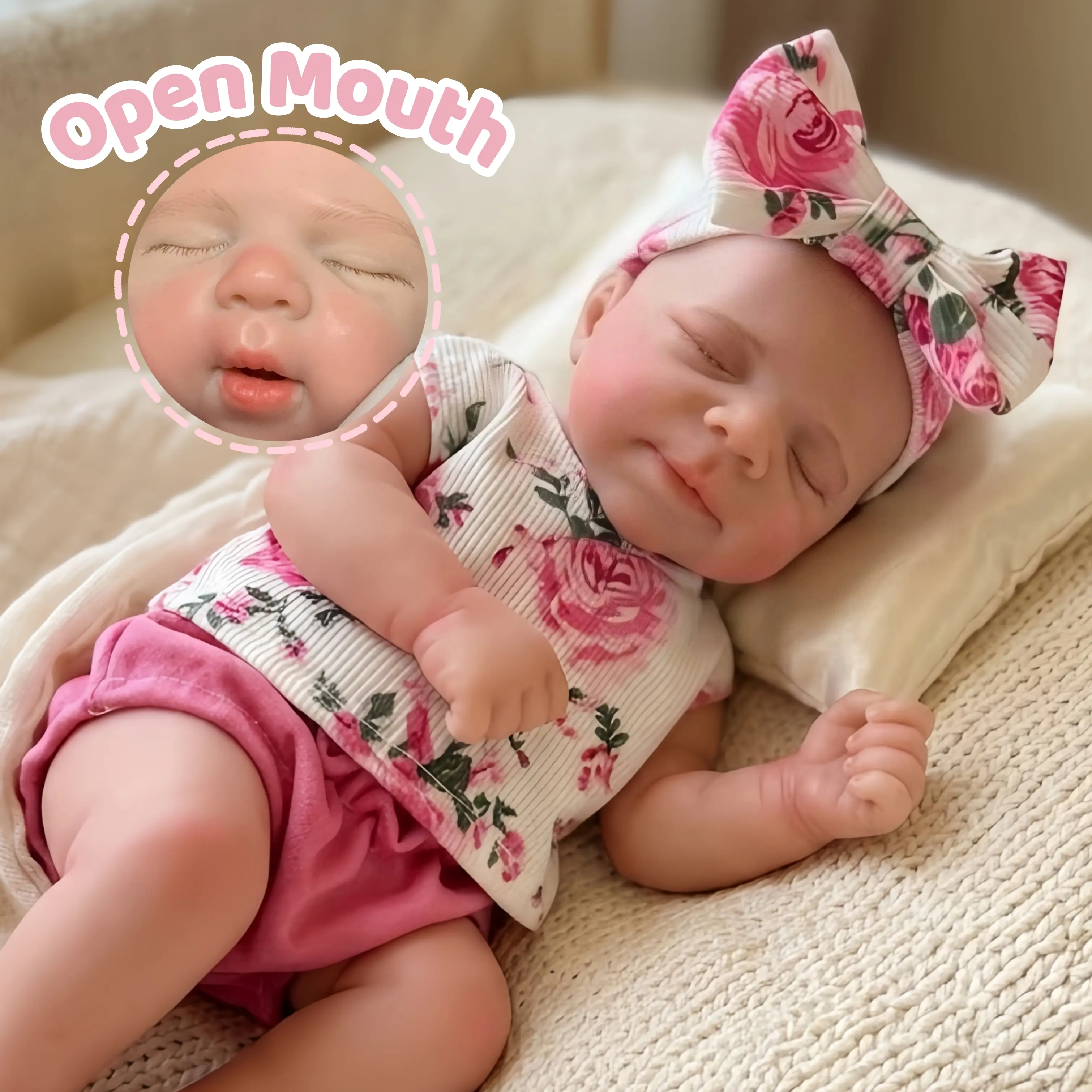 Otarddolls Pascale 13in Whole Silicone Reborn Baby Doll, Realistic Newborn Girl, Washable Open Mouth, Skin-Friendly Handcrafted, Rose Outfit, Collectibles, Ideal Birthday Gift