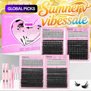 YIDUO 2 Box Clusters Lash Book Kit with 2X Bond and Seal, 980Pcs Lashes Cluster Extensions 80D+100D+200D+300D with Spikes & Bottom, D Curvature Mix Styles Individual Eyelash Extensions Kit with Remover, Tweezers Box for Beginners #GLOBAL PICKS