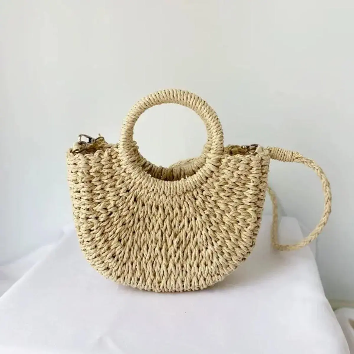 Hobo Crossbody Purse for Women, Elegant Handwoven Straw and Rattan Shoulder Bag with PVC Details, Small Lightweight Handbag for Summer Beach Vacation, Hobo Bags, Handwoven Straw Bag