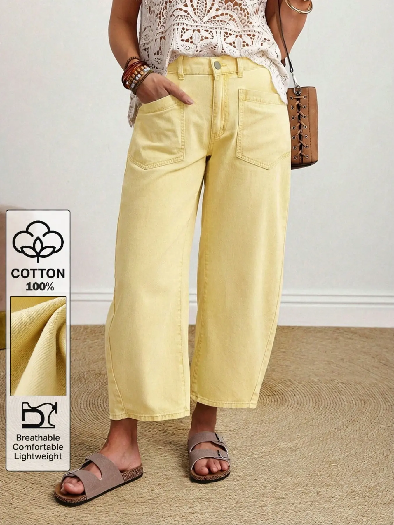 Vintage Light Wide Leg Button Jeans, Lazy Style High Waist Straight Leg Nine-Inch Pants, Comfortable, Stylish and Aesthetic Denim Bottoms