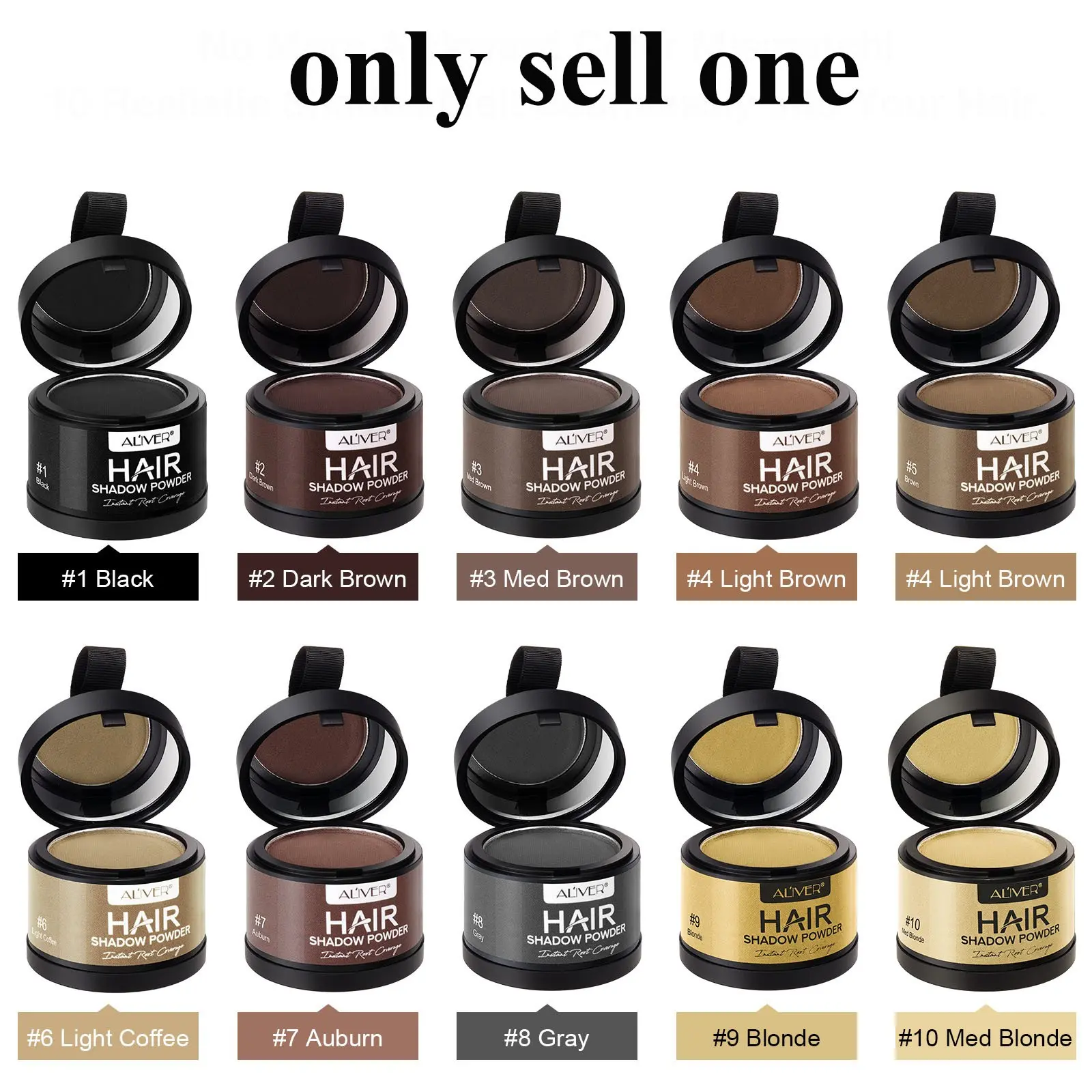Aliver Hairline Powder Hairline Corrector Powder, Multi-Use: Hairline, Eyebrow, Contour, Waterproof, Sweatproof, Natural Coverage, Portable with Mirror and Sponge Water-Resistant Root Touch Up Hair Color for Gray Coverage