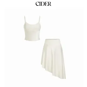 Cider Satin Lace Cami Top & Low Rise Asymmetrical Midi Skirt Set