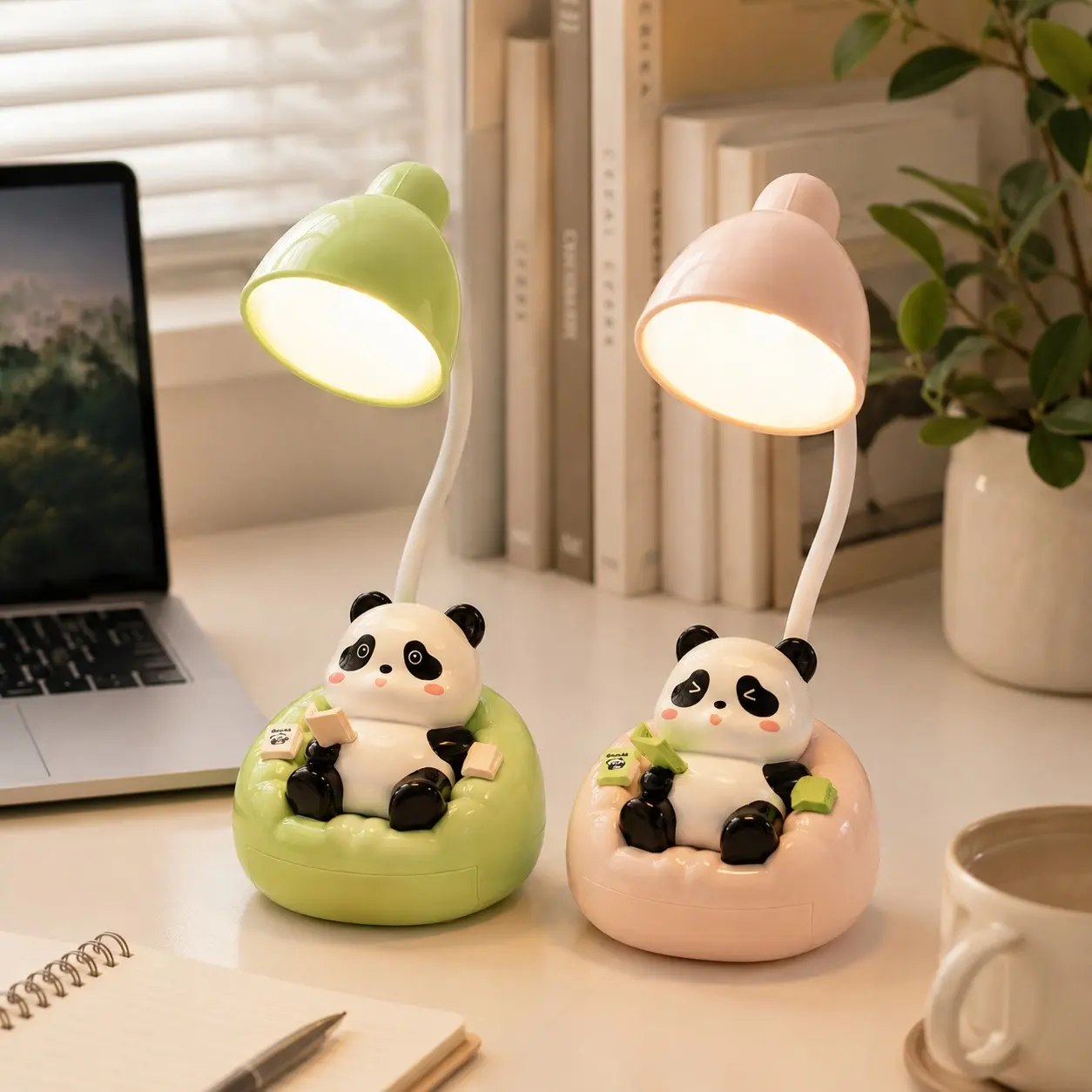 Cute Panda Desk Lamp for Kids, USB-C Rechargeable LED Night Light with 3 Brightness Levels, Phone Stand & Mini Storage Drawer, Soft Warm Light Bedside Lamp for Bedroom, Dorm, Study Desk, Gift for Girls Boys, Cordless Lamp, Electronic Lights
