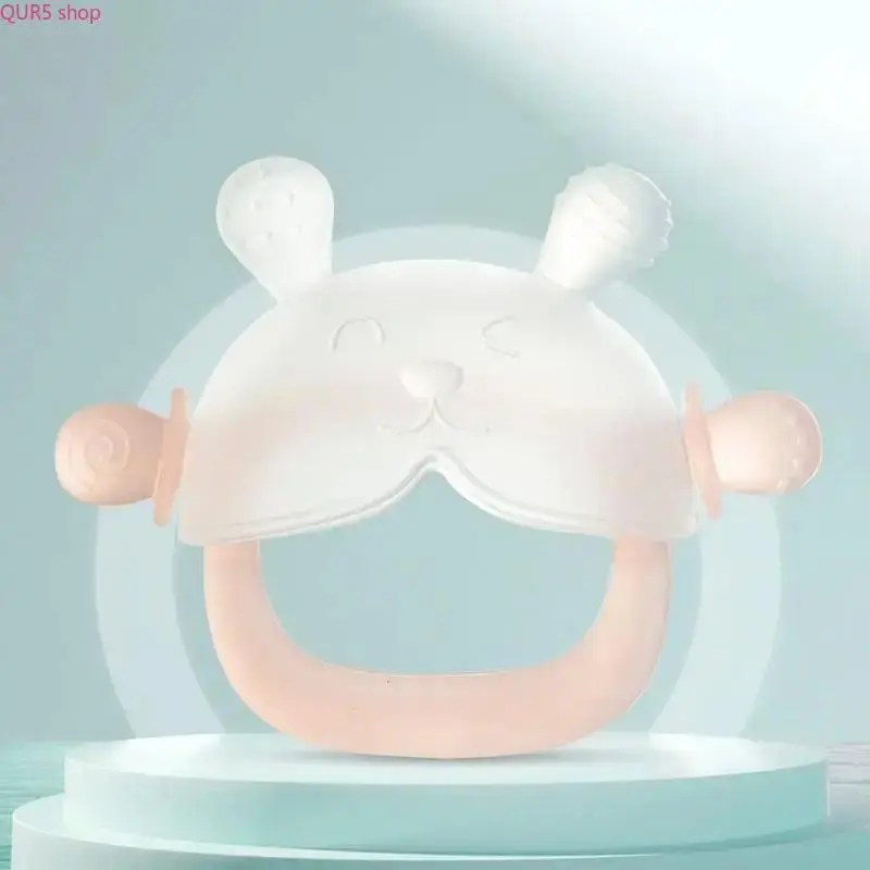Frosted Silicone Rabbit Baby Teething Mitten With Storage Case, BPA-Free Food-Grade Anti-Drop Hand Guard, Multi-Textured Safe Soothing Teething Toy, Practical Newborn Infant Daily Accessory