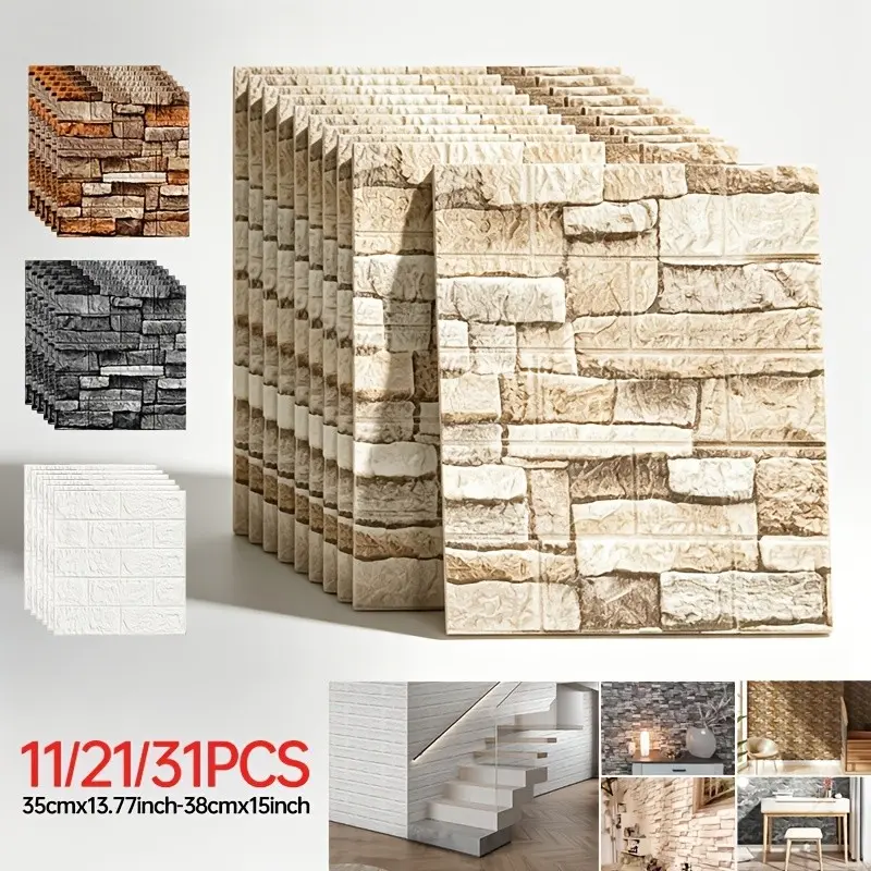 3D Wall Brick Stickers, Foam Brick Pattern Wallpaper, Self-Adhesive Ceiling Wall Decals, Easy Peel, Clean, Cut, Kitchen, Living Room, Bathroom, Hallway, Removable Wallpaper