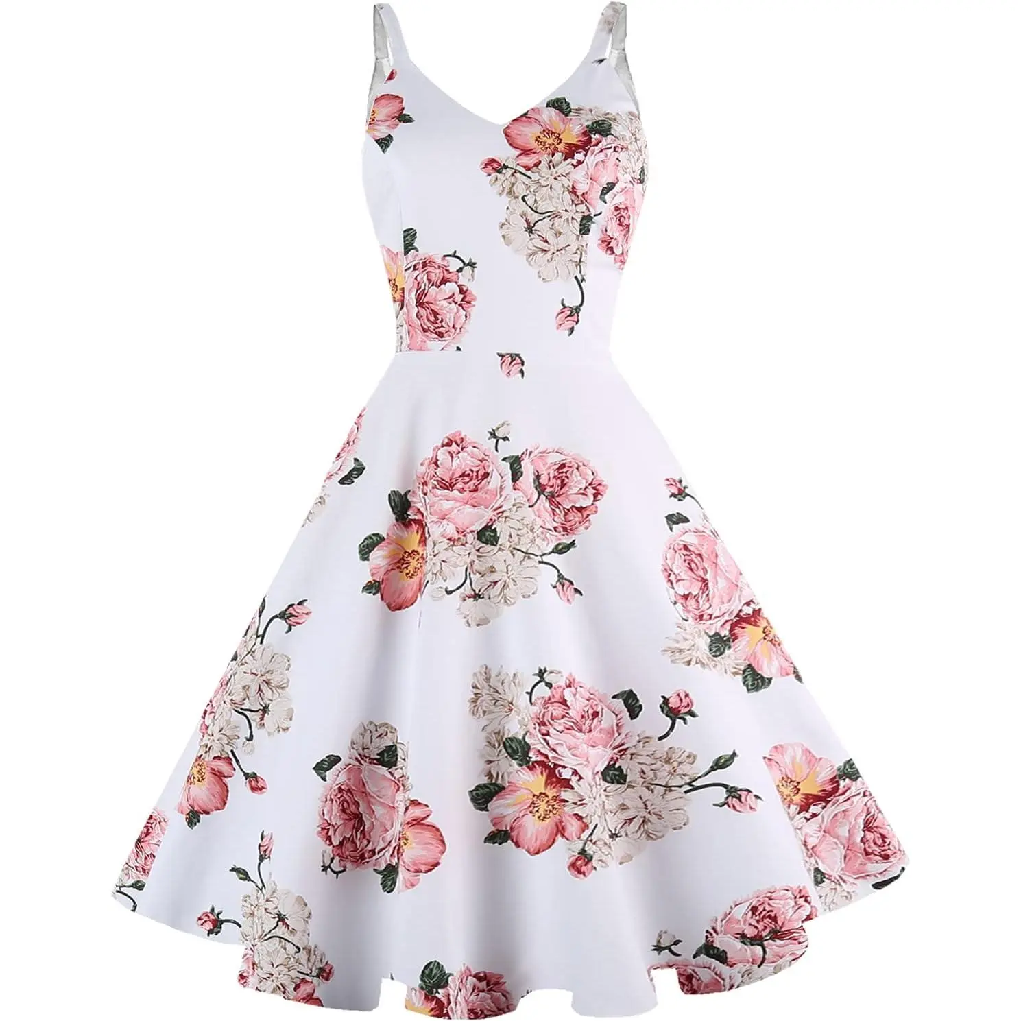 Women's 1950s Retro Vintage Spaghetti Strap Cocktail Swing Dresses with Pockets