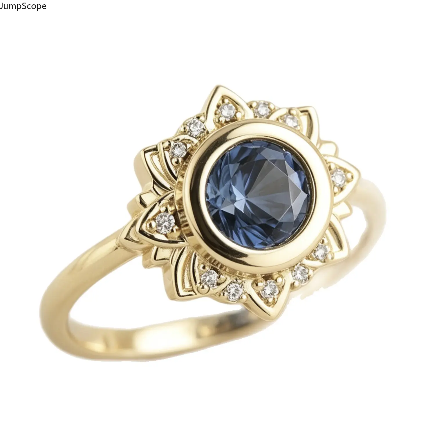Minimalist Delicate Sunflower Floral Halo Blue Gem Ring, Ideal For Office Commute Elopement Wedding Cottagecore Date Night & Soft Romantic Sentimental Gifts for Her