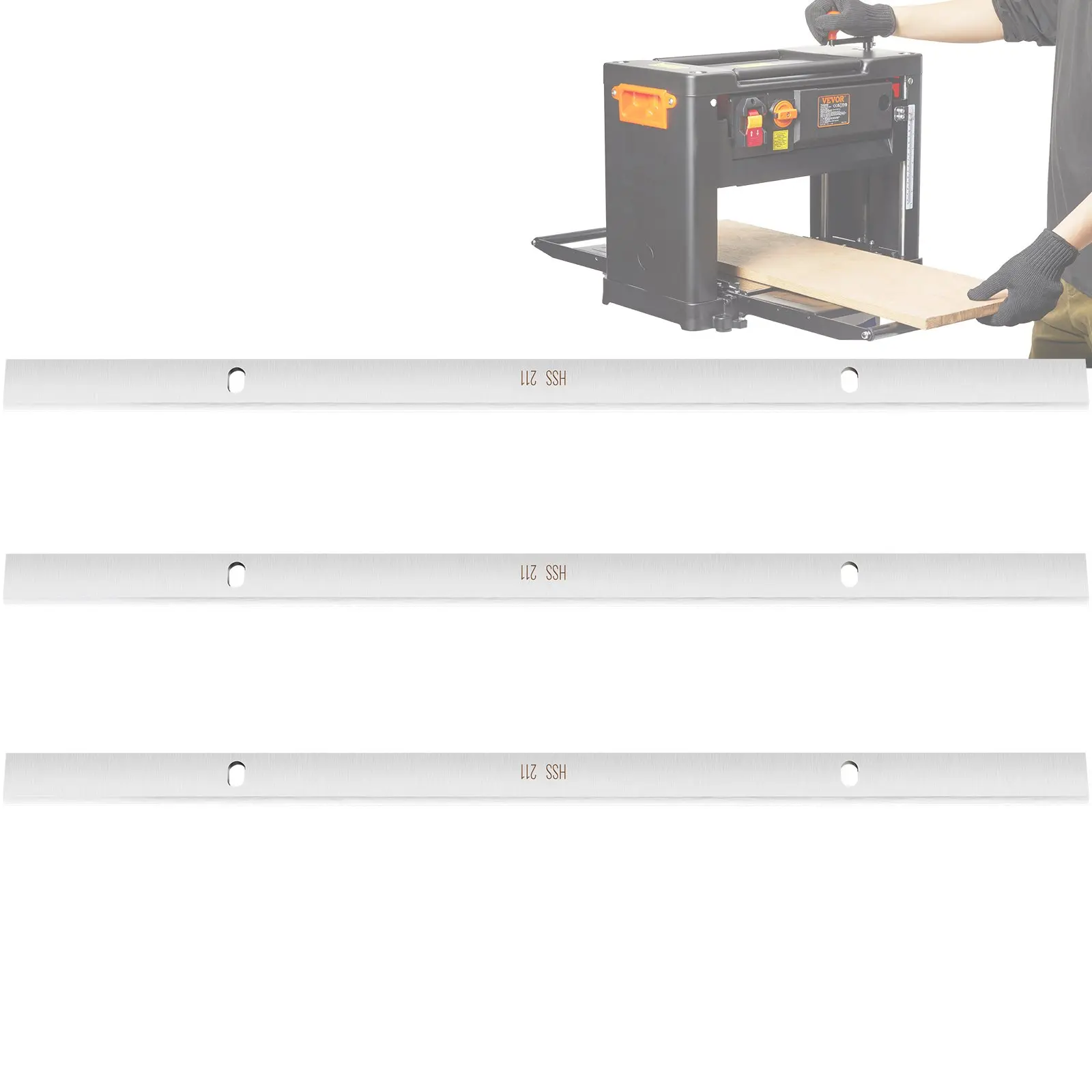 VEVOR 3-Piece 13-in High-Speed Steel Woodworking Planer Blades, HRC55-60 Durable Steel Blades, Pre-Drilled Holes for Easy Installation, Precise Cut for Home & Industrial Projects