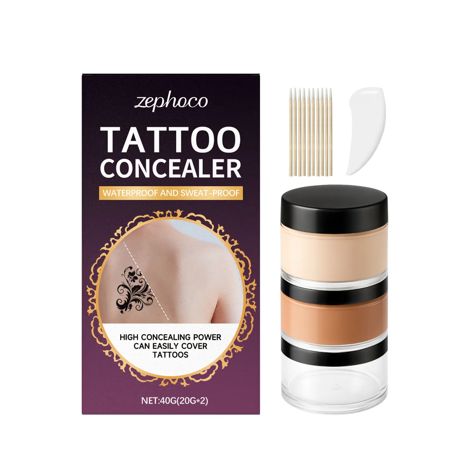 Soft-Focus Tattoo Concealer Set: For everyday coverage of small tattoo scars-lightweight, smooth, moisturizing, and non-greasy