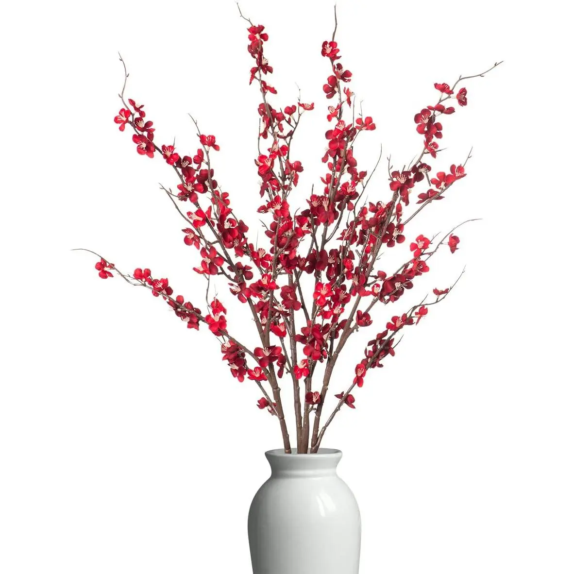 4Pcs Red Artificial Cherry Blossom Branches - Decorative Faux Flowers Artificial Blooms for Spring Decor, Long-Stem Indoor Display, Home Wedding Table Centerpieces, Long Stems