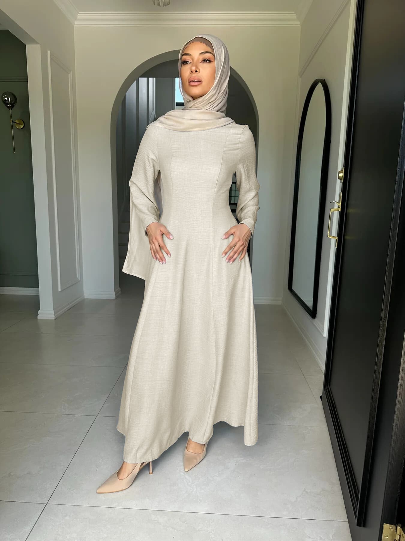Elegant Ice Silk Wrinkle Abaya | Tie-Waist Corset Back Maxi Dress | Modest Ramadan Fashion for Muslim Women