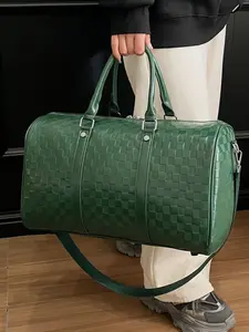 Fashion Plaid Travel Bag, Outdoor Duffel Bag, Waterproof Fitness Bag, Short Trip Bag, Unisex, PU Leather, All Seasons