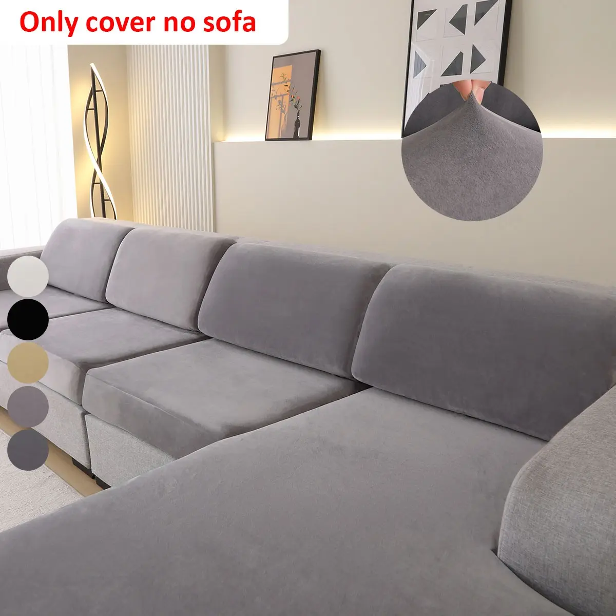 Silver Fox Fur Sofa Cushion Cover, All-Season Durable Elastic, Anti-Slip Modern Style, Half Envelope Design, Fashion Protector