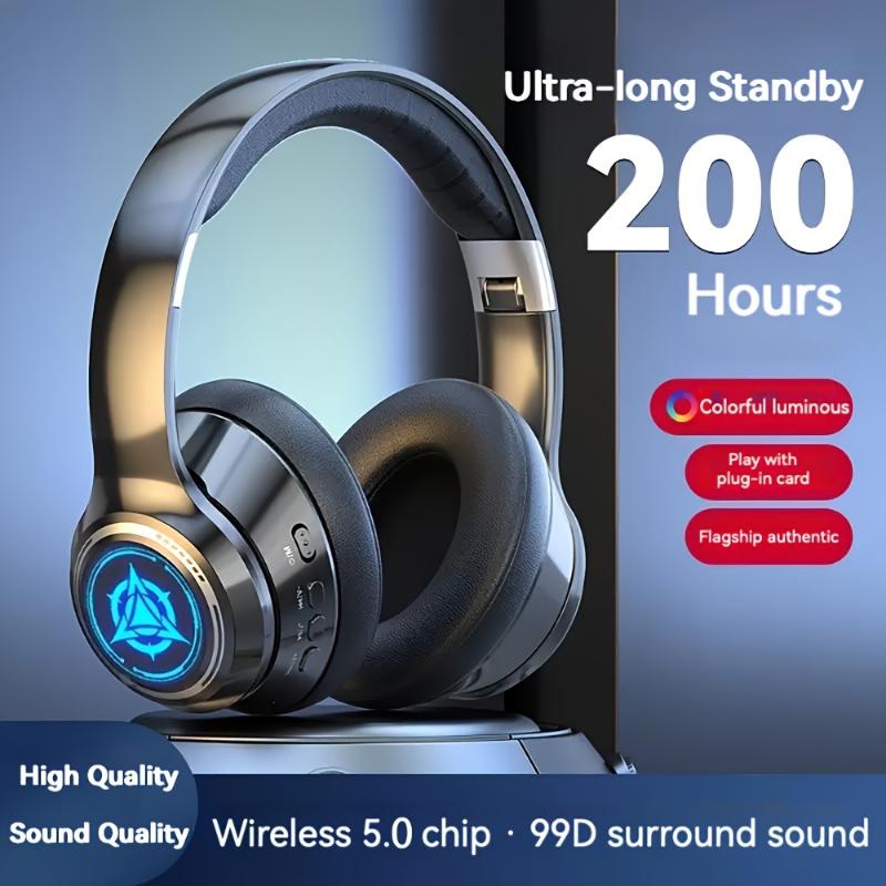 Extra-long Standby 200 Hours Gaming Headset, With LED Lights, Wireless 5.0 Chip, 99D Surround Sound, Noise-cancelling Voice, Push Button Volume Control, Type-C Plug, Rechargeable Lithium Polymer Battery, Mobile Phone Compatible, Video Game Extra-long Standby 200 Hours Gaming Headset, With LED Lights, Wireless 5.0 Chip, 99D Surround Sound, Noise-cancelling Voice, Push Button Volume Control, Type-C Plug, Rechargeable Lithium Polymer Battery, Mobile Phone Compatible, Video Game