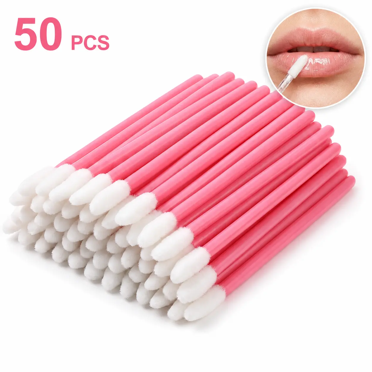 50PCS Disposable Lip Applicator Wands, Soft Flocked Makeup Swabs for Lip Gloss, Concealer & Eye Makeup, Precision Beauty Applicator Tools