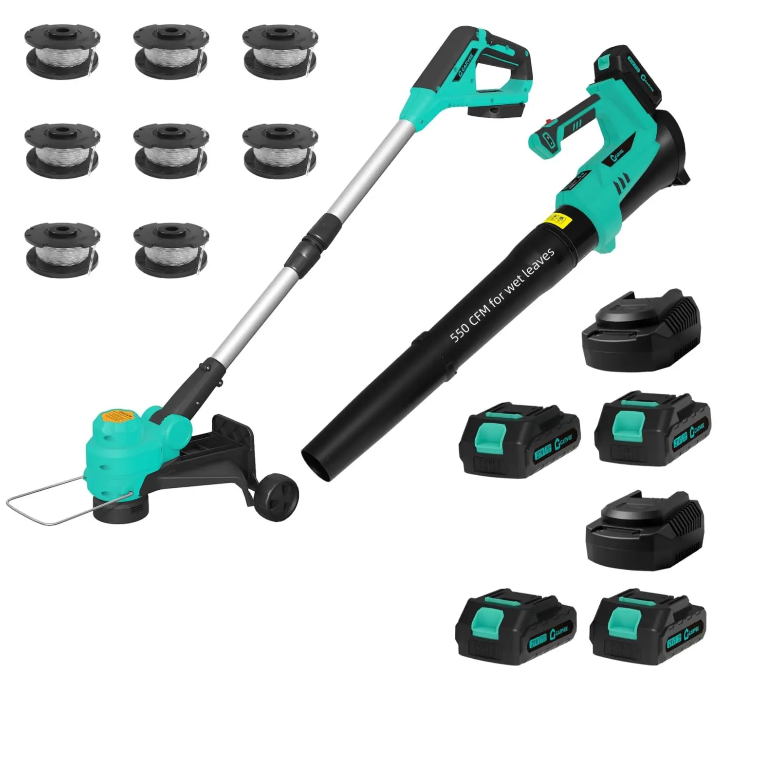 Cordless String Trimmer Leaf Blower Combo, 20V Trimmer 550 CFM Blower, 12" Cutting Width Auto Line Feed with 8 Lines, 4 x 2.0Ah Batteries Dual Chargers 60-120 Min, Lightweight 2-in-1 Edger for Lawn