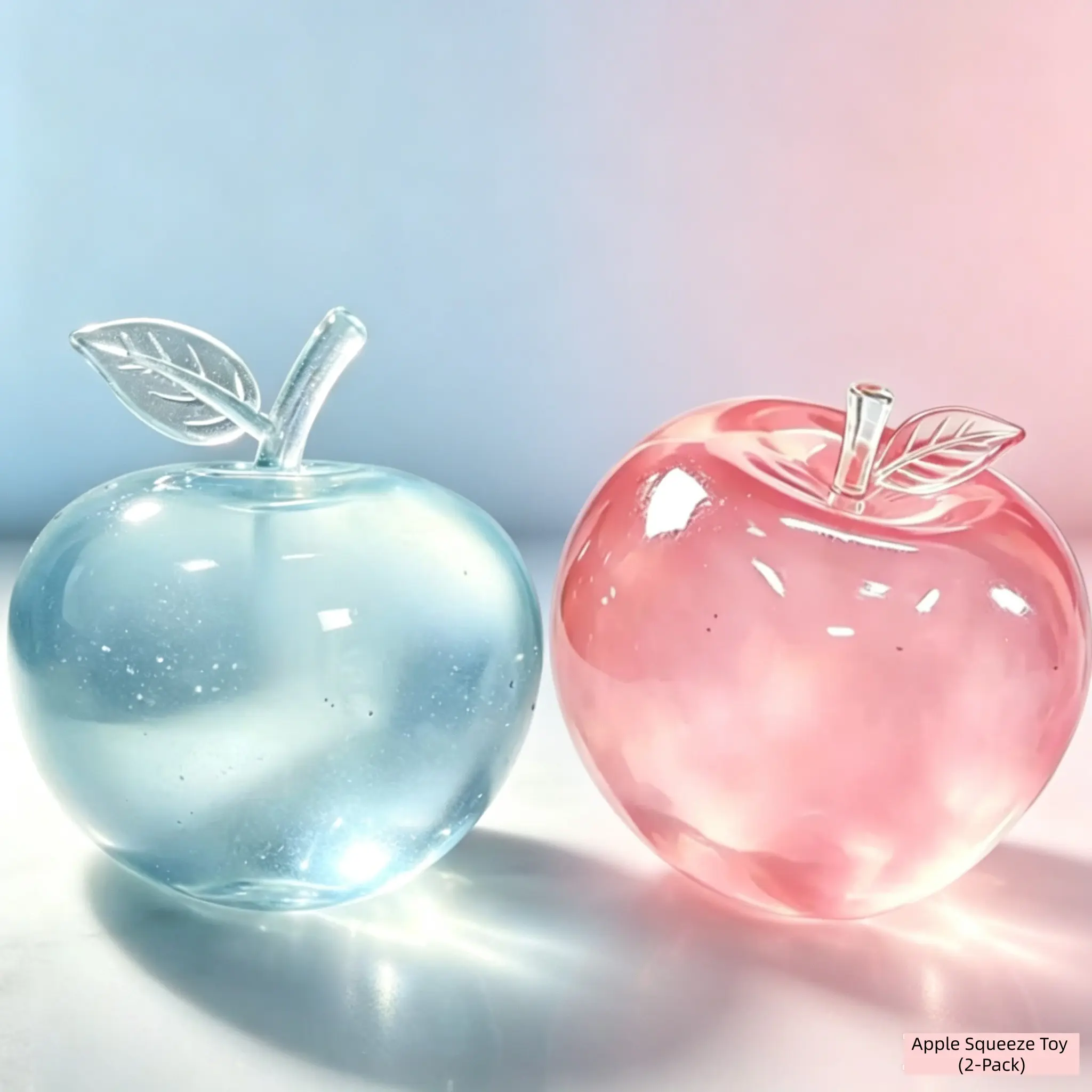 Two-Pack Pastel Apple Maltose Toy, Clear Glitter Jelly Squishy, Stretch Toy, Aesthetic Tabletop Decoration, Unisex Gift