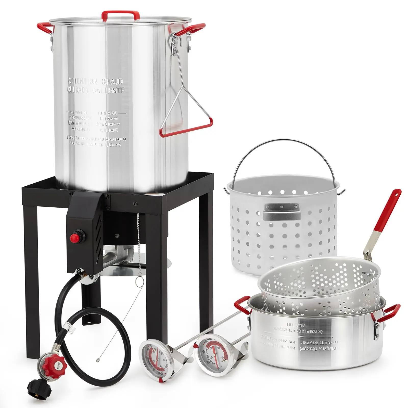 GARVEE30 Qt Turkey Deep Fryer & 10 Qt Fish Fryer Kit - Aluminum Crawfish Boiler Pot with 38,000 BTU Outdoor Propane Burner, Thermometer & Turkey Rack