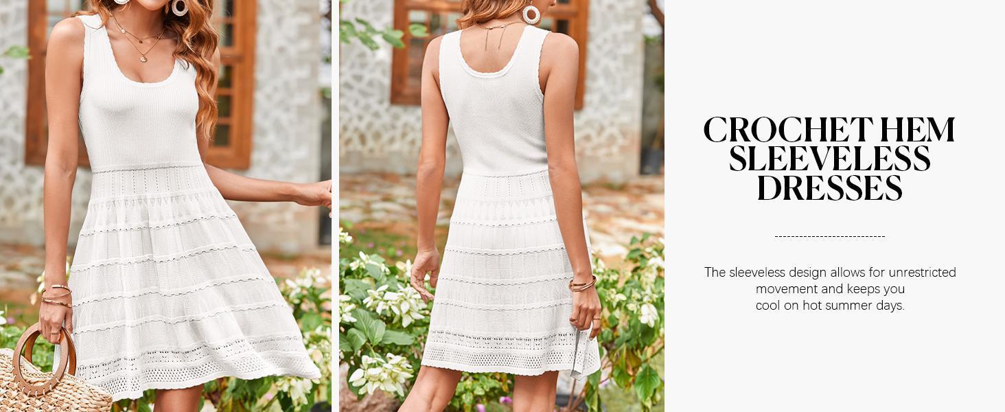 Fashare Womens Summer Mini Dresses Casual Crewneck Knitted Crochet Hem Flowy Tank Sundress Sleeveless sundress prom dress Fashare Womens Summer Mini Dresses Casual Crewneck Knitted Crochet Hem Flowy Tank Sundress Sleeveless sundress prom dress