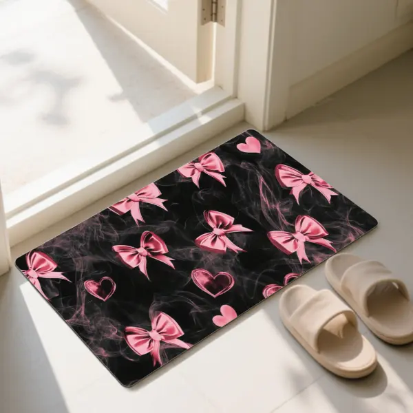Pink Bows On Black HD Printed Doormat,Non-slip, Indoor, Outdoor, Outdoor Entrance Mat, Home Decoration Mat, Entryway Floor Mat homeessentials