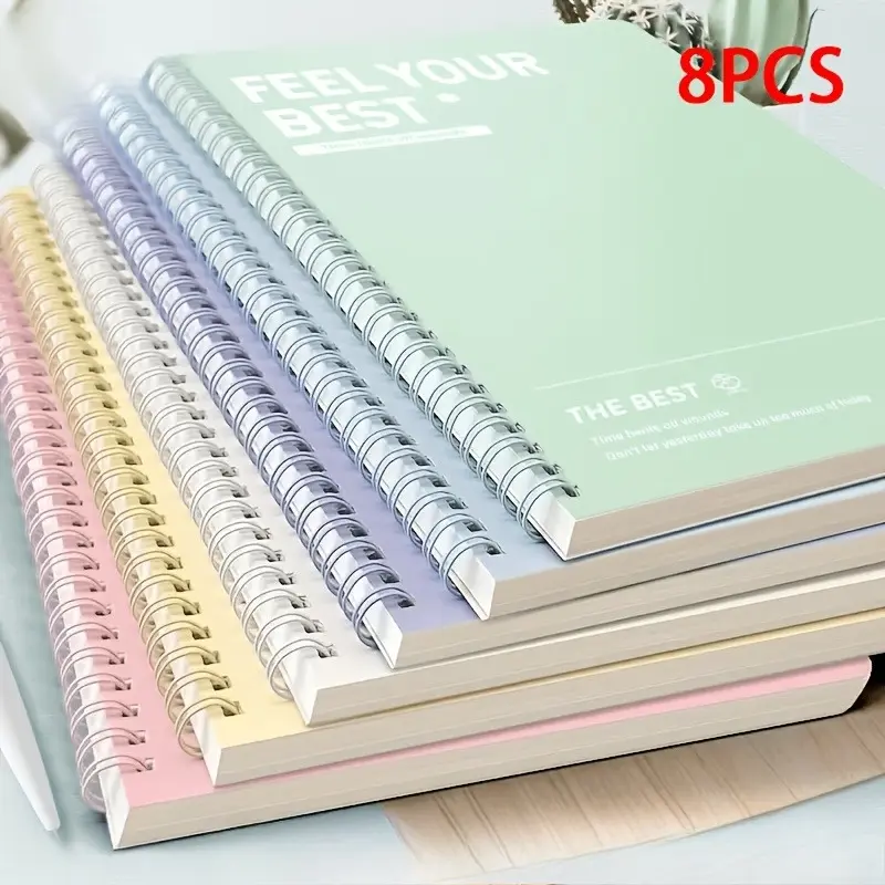 [Christmas Gift] 8pcs Set, Easy A5 Hardcover Spiral Notebook, Tear-Off Ruled Lines, Office And Study Supplies, Christmas Gift, Cute Notebook