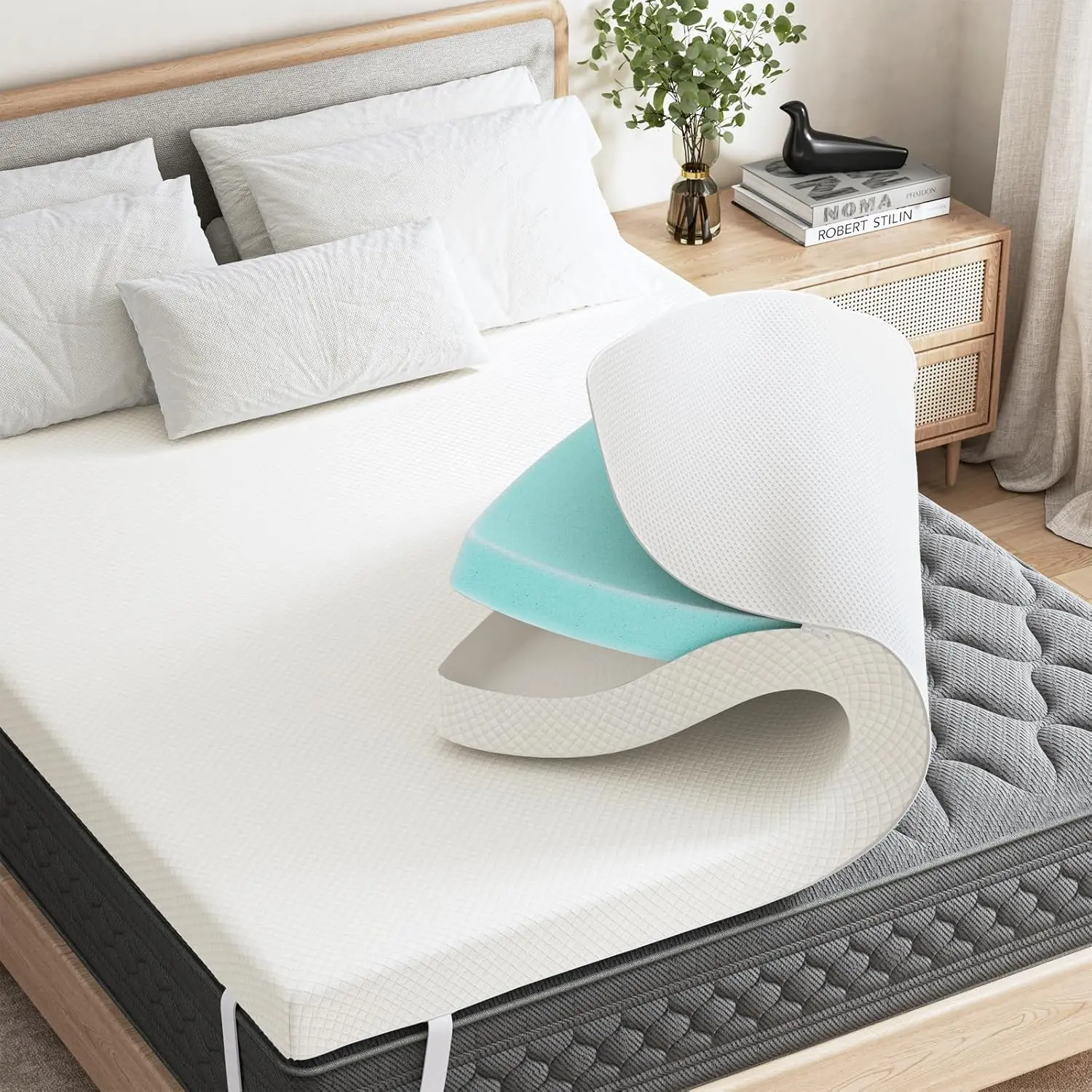 Memory Foam Mattress Queen with Removable Soft Cover, 2 Inch Thick Gel Infused Cooling Pad for Queen Size Bed, Sleeper Sofa, RV, Camper, CertiPUR US Certified, Ventilated