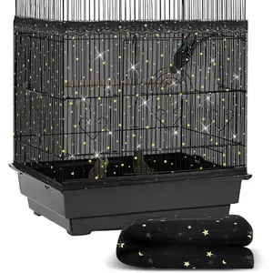Large Bird Cage Cover Birdcage Nylon Mesh Net Cover Seed Feather Catcher Twinkle Star Universal Birdcage Cover Bird Seed Guard Skirt for Parakeet Macaw African Round Square Cage (Black, L)
