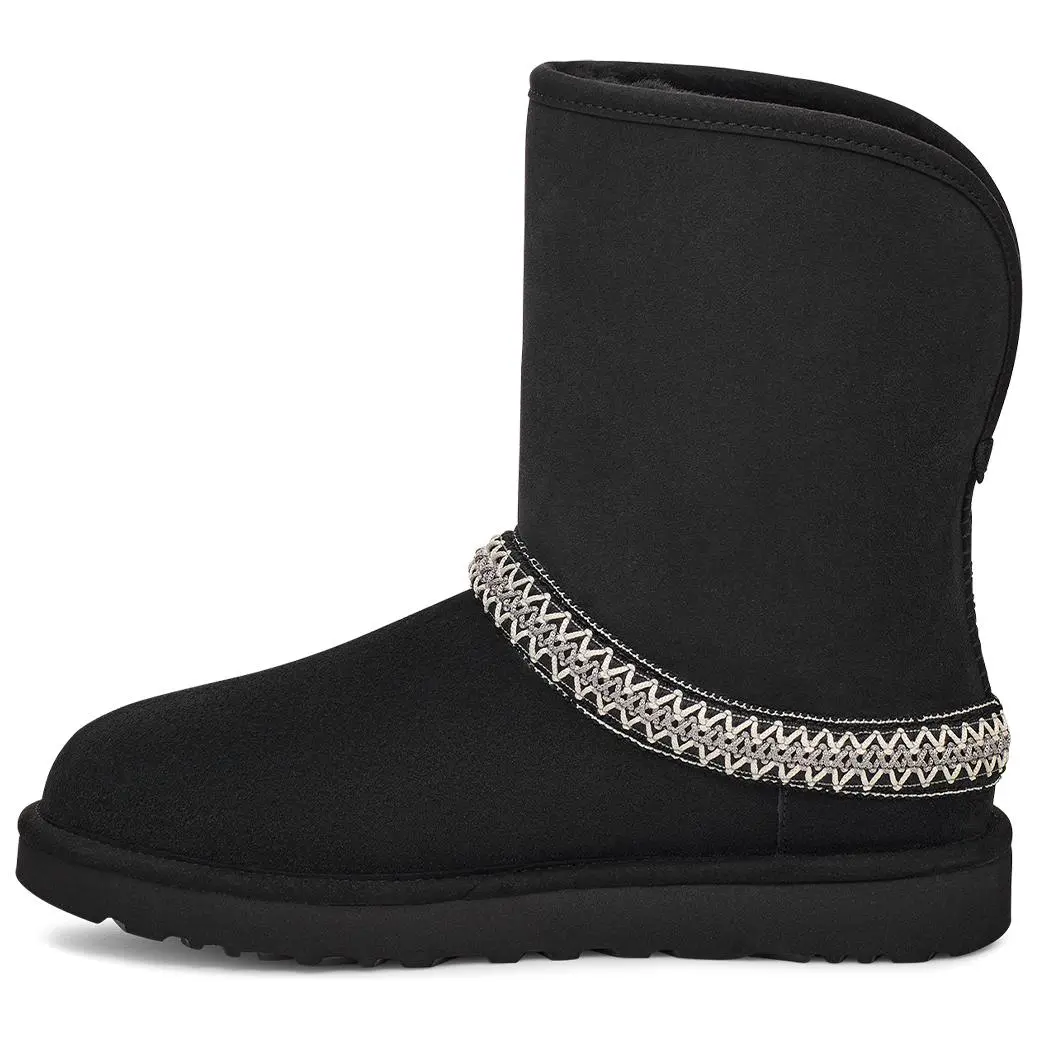 UGG Sheepskin Warm Non-Slip Solid Color Round Toe Short Snow Boots 1161770-BLK
