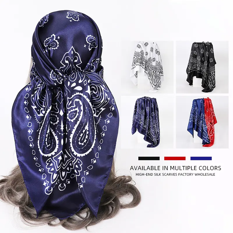 Faux Silk Scarf for Women, 90cm Square with Paisley Print, Lightweight All-Seasons Sporty Head Wrap for Daily Use, Head Wrap Shawl, Paisley Bandanas, Square Head Scarves, Hair Scarf