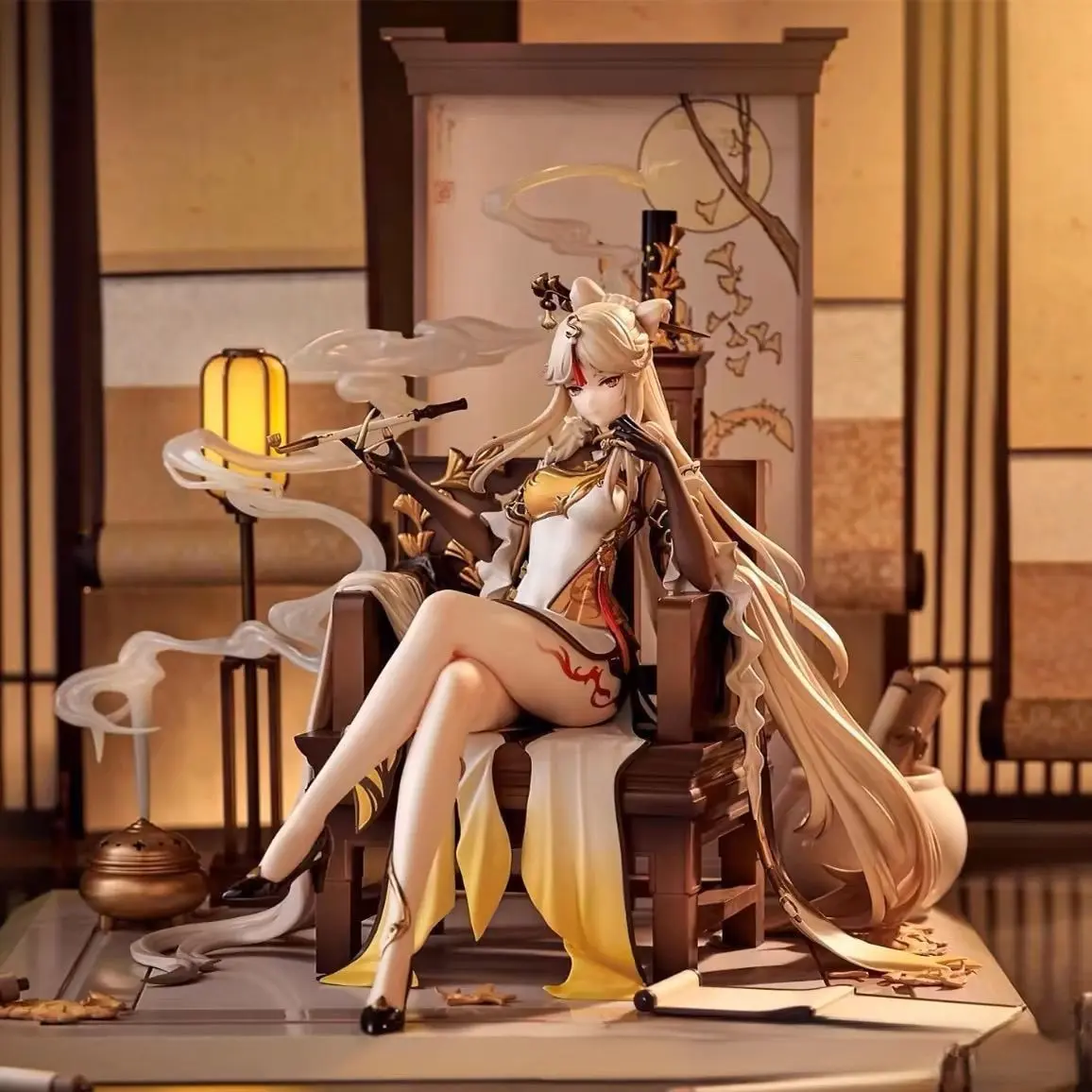 Genshin Impact Xiangling Figure 27.5cm PVC Statue, Full Scene with Chair Screen Smoke Effects, Traditional Style, Collectible Gift