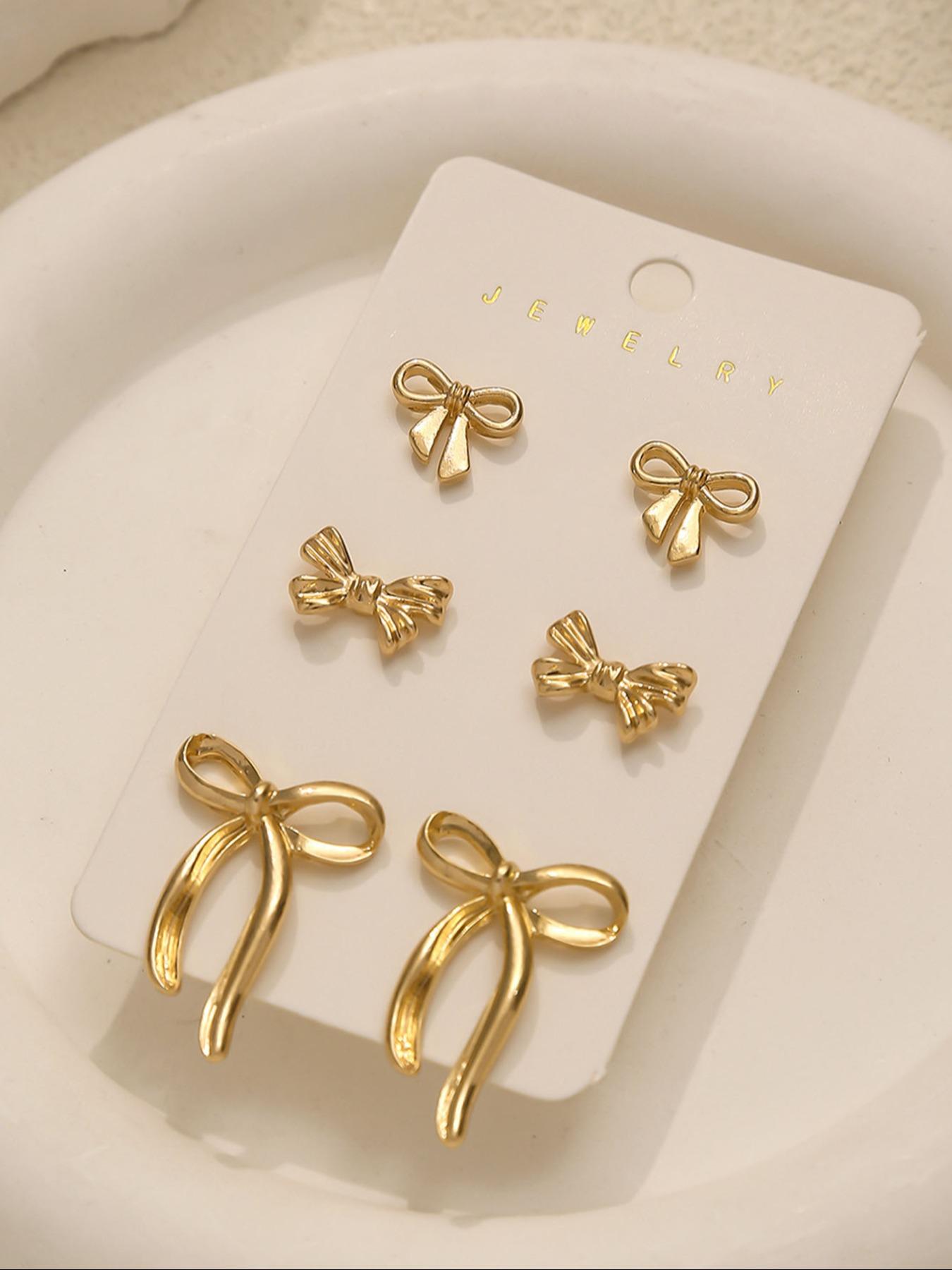 Bow Earrings Set, 3 Pairs Of Stylish Bow Stud Earring Jewelry for Women, Elegant Minimalist Earrings, Fashion Accessories for Every Occasion, Ear Studs