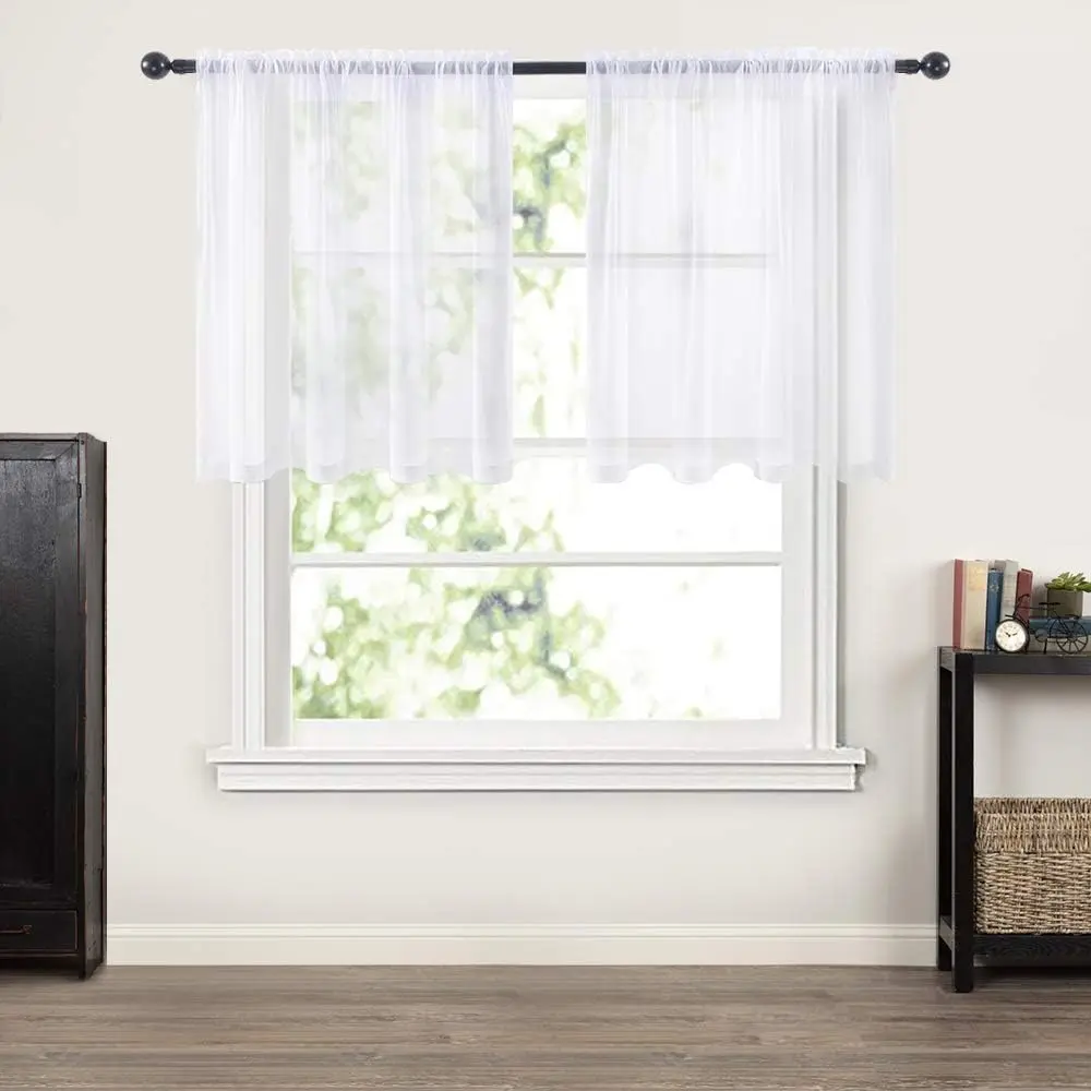2 Panels Kitchen Tiers Half Window Sheer Curtains Rod Pocket Voile Drapes for Kitchen Bathroom Small Windows : Home & Kitchen