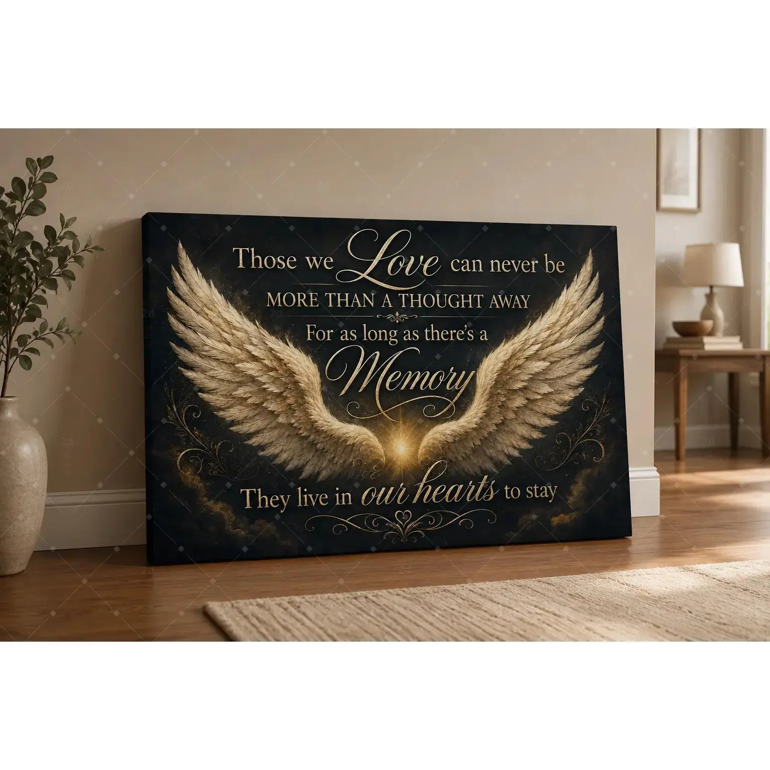 Memorial Angel Wings Canvas Wall Artwork, Sympathy Quote Poster Print, Bereavement Gift for Living Room, Unframed Poster or Framed Canvas Wrap