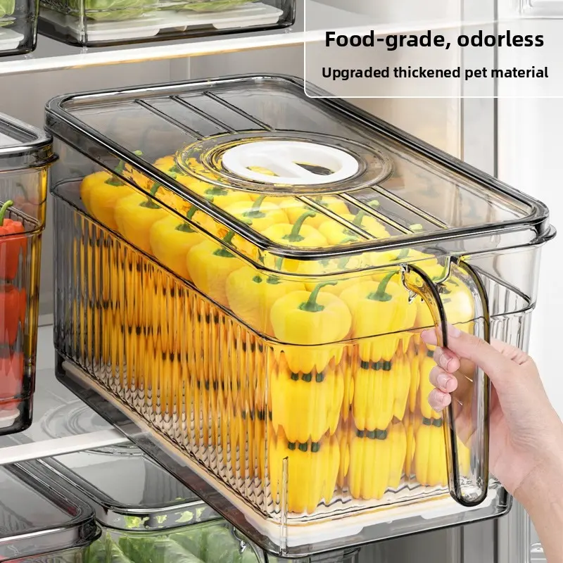 Fridge Storage Containers with Lids, Food-Grade BPA-Free Organizer Bins for Fruits Vegetables and Eggs, Airtight Leak-Proof Clear Plastic Boxes with Handles, Stackable Refrigerator Storage for Kitchen Pantry