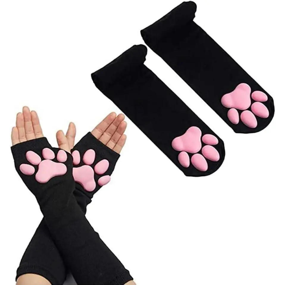 Cute Cat Paw Mittens Gloves, Kawaii Cat Cosplay Kawaii Soft 3D Toes Beans Fingerless Cat Claw Paws Pad Sleeve New model