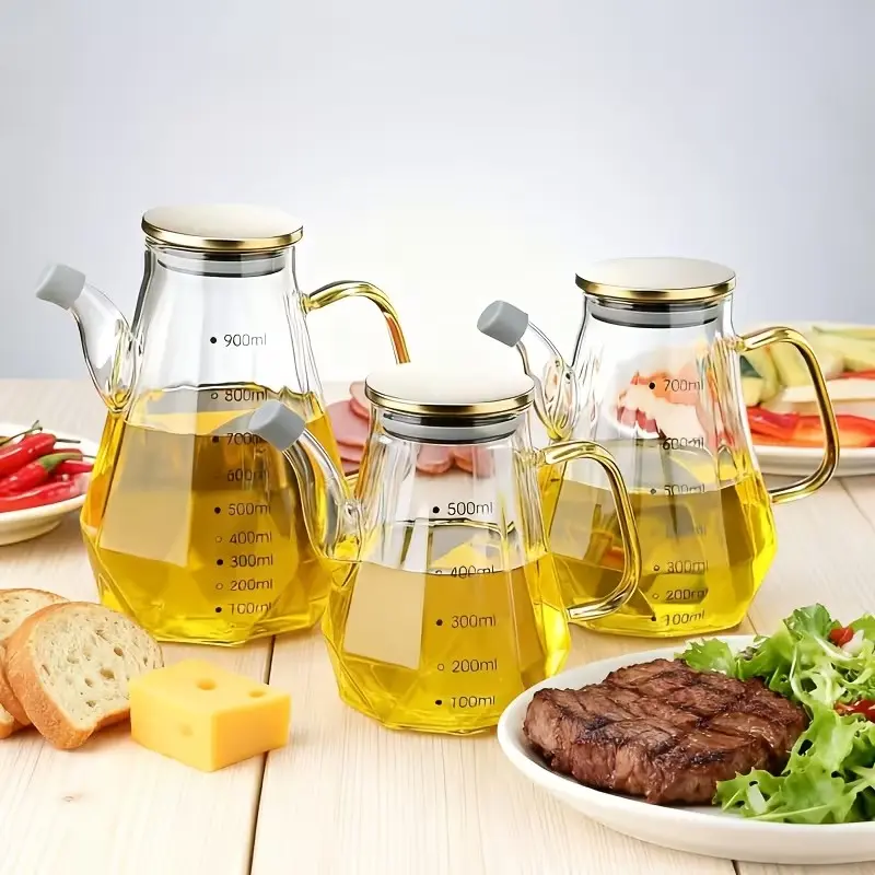 Viral Aesthetic Diamond Shaped High Borosilicate Glass Oil Dispenser, Wide Mouth Food Grade Lead Free BPA Free, Leak Proof Drip Free Easy Pour, Heat Resistant Dishwasher Safe for Olive Oil Vinegar Soy Sauce Salad Dressing, for Home Cooking Baking Kitchen