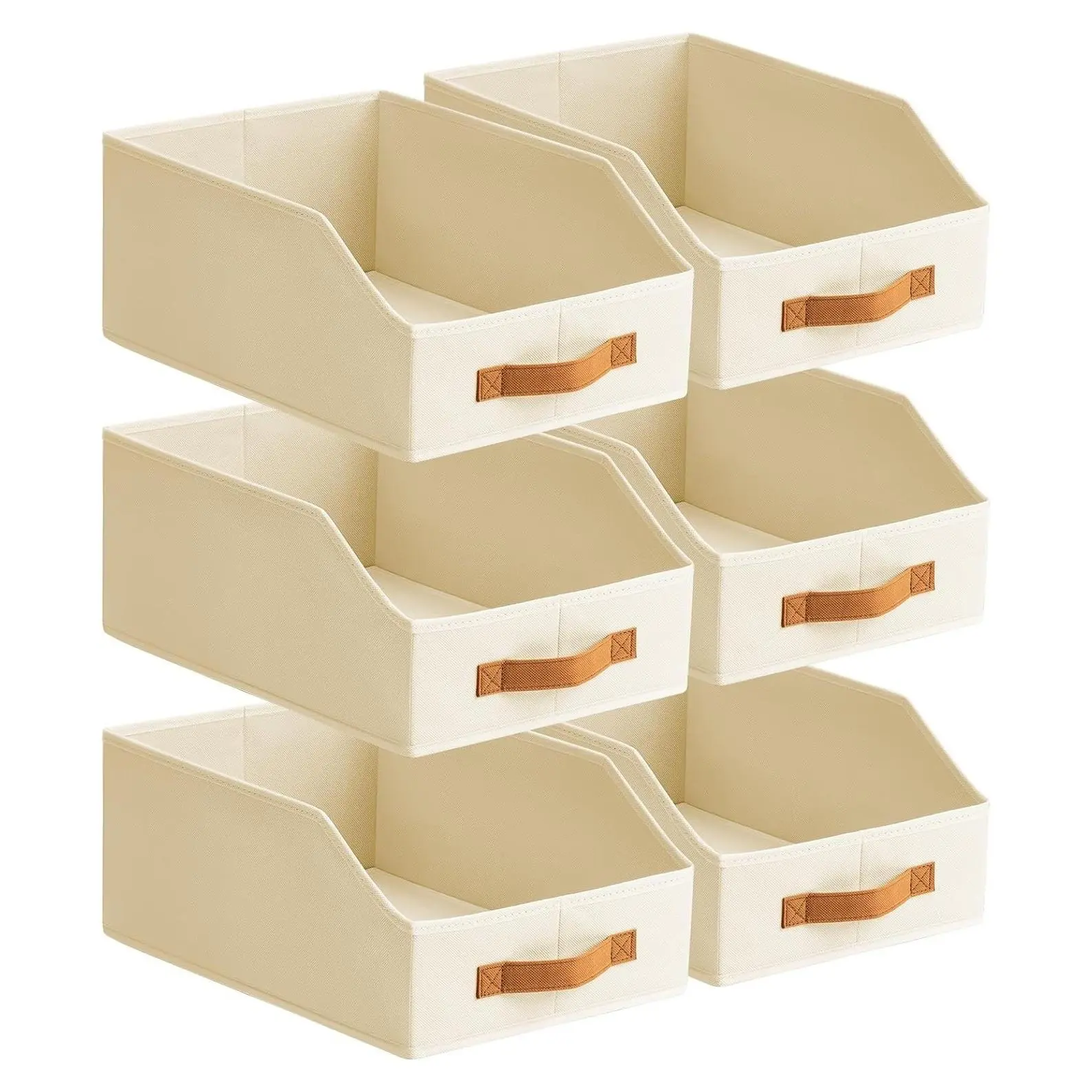 6 Pack Large Trapezoid Collapsible Fabric Storage Bins with Front Handle for Closet, Bedroom, Home Shelves & Small Spaces, BeigeGift