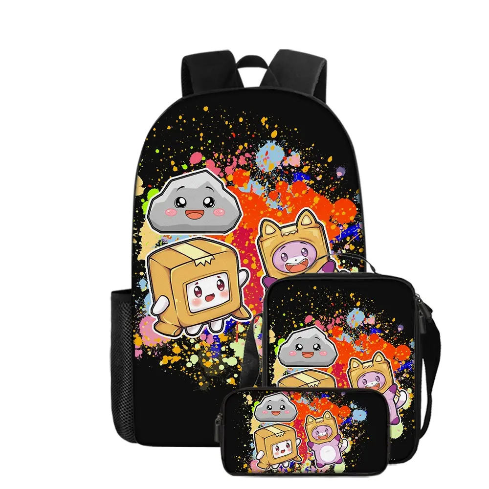 LankyBox cute cartoon three-piece school bag set, includes a lunch bag and pencil case, suitable for daily schoolwork and weekend outings