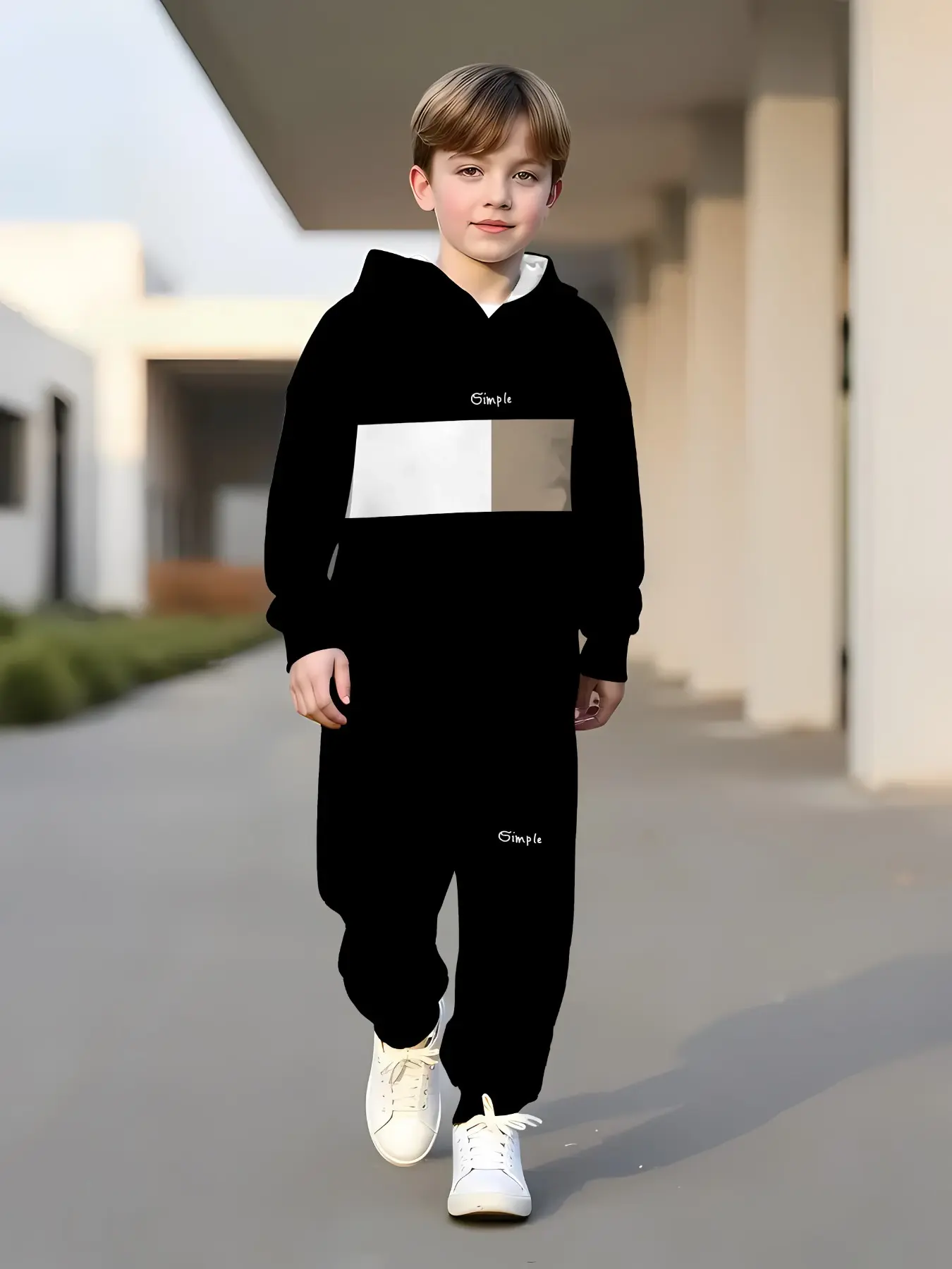 Boys' Hooded Sweatshirt Set, Spring & Fall Kids Sport Two-Piece, Multi-Color Patchwork Casual Hoodie Pants