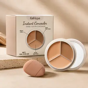 Three-Color Concealer Palette, Full Coverage Color Correcting Cream for Dark Circles Blemishes Acne Marks, Brightening Face Makeup